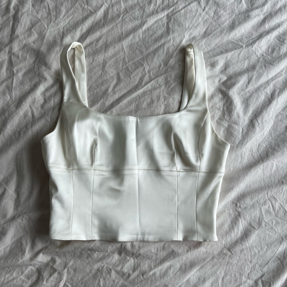 aritzia wildred shine satin bustier in light birch